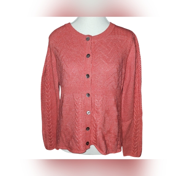 Sundance Womens Villa Cable Knit Coral Cardigan Sweater Size Medium - Picture 2 of 13